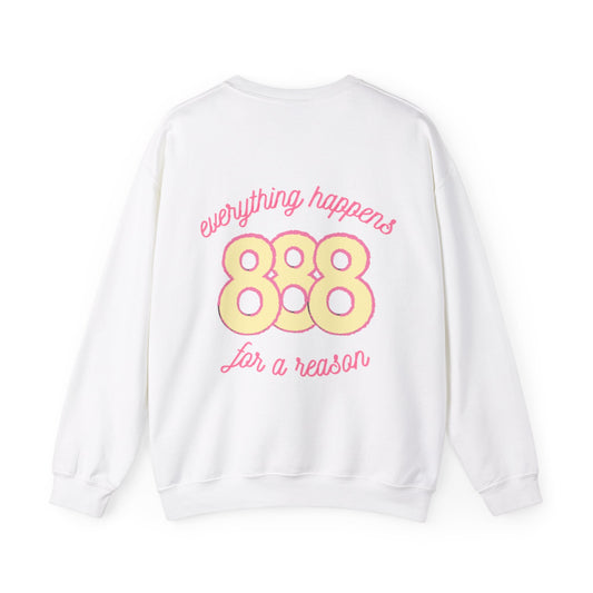 skyebysofia white "everything happens for a reason" crewneck yellow angel number 888